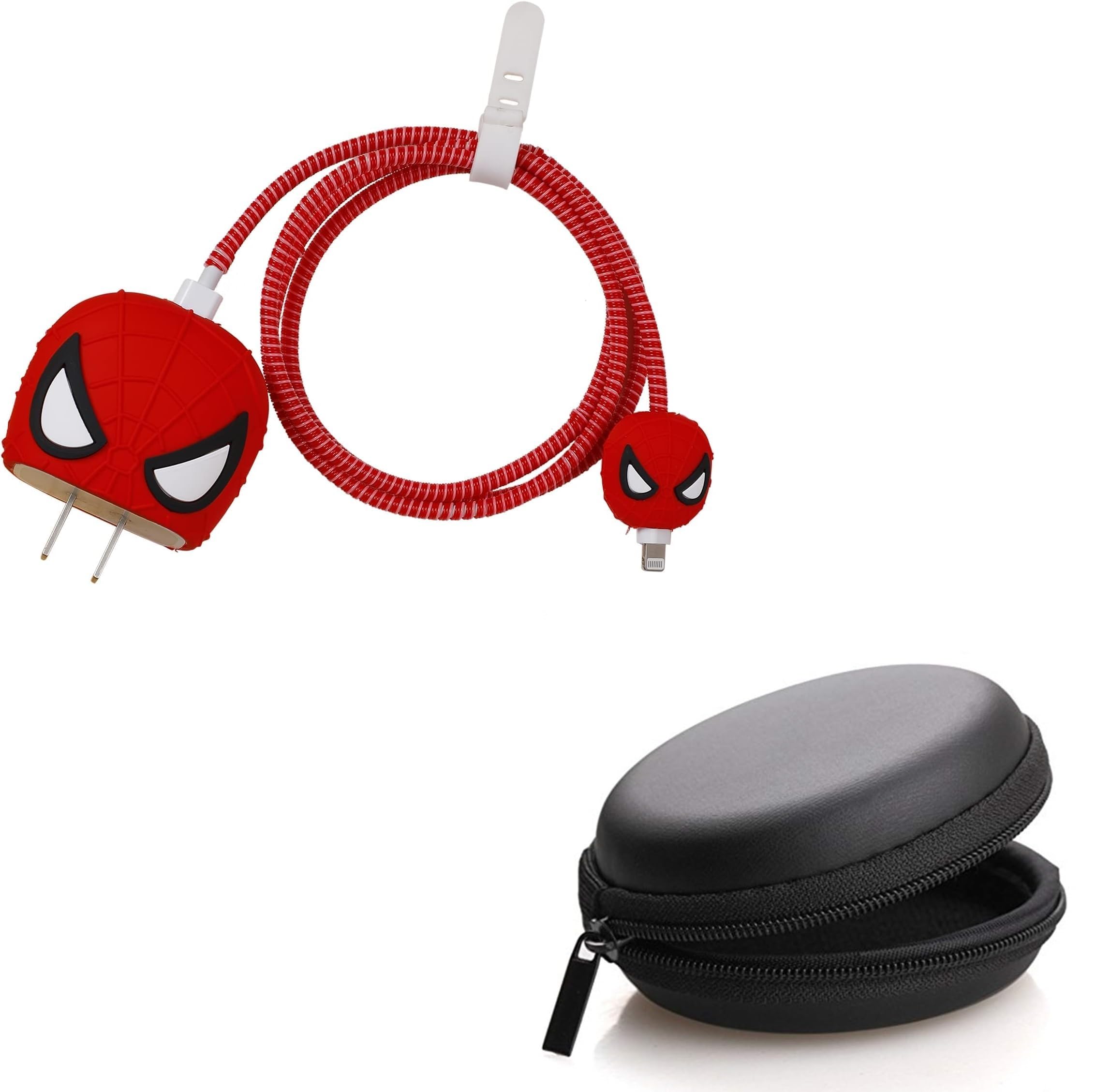 CERLINK Charger Cable Protector for Apple 18W 20W Chargers with Earphone Case Cover, 3D Cute iPhone Case Covers Compatible with Apple 18W/20W Chargers (Spiderman with Case)-image-20
