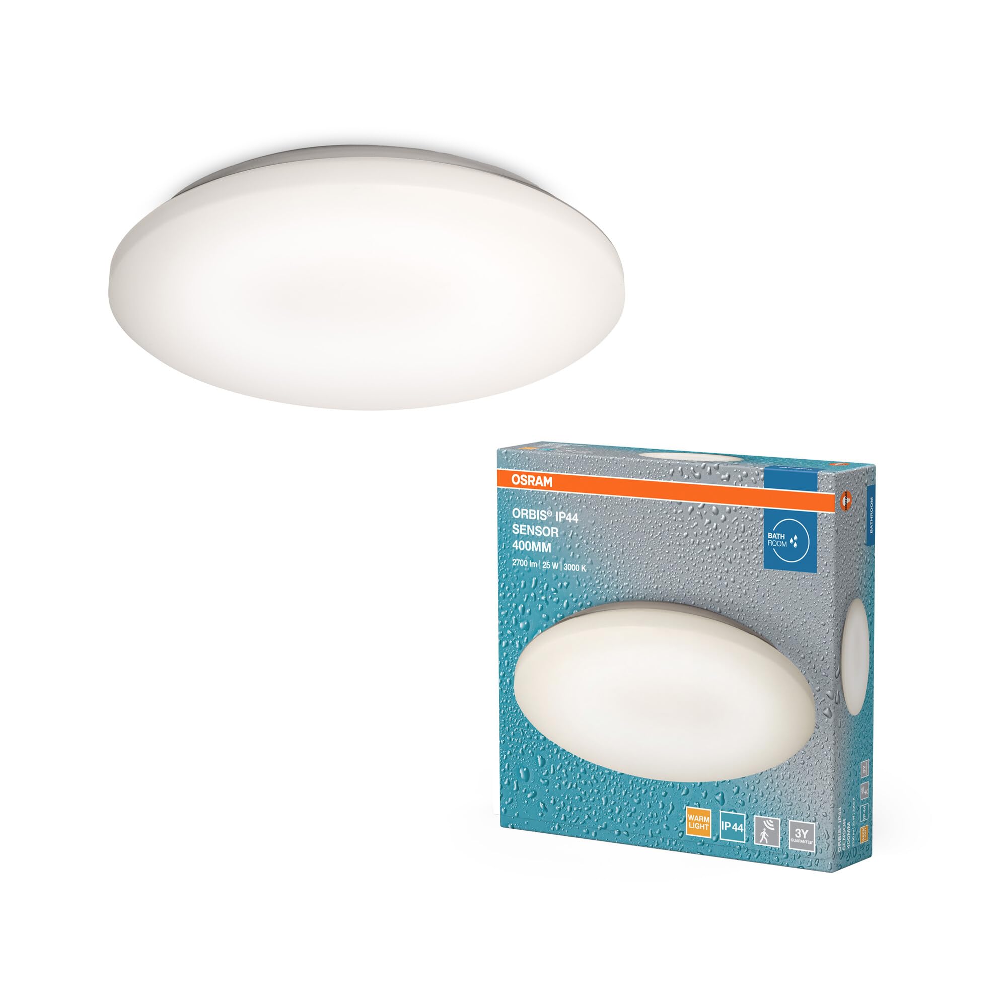 Osram Orbis Sensor-Deckenleuchte IP44 400mm | Orbis IP44 Sensor, Indoor Wall Lighting, Weiß, 400 mm dia, 25000 h, 1-Pack