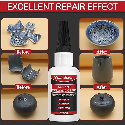 Miniatura 5 de Ceramic Glue, 30g Instant Ceramic Super Glue for Porcelain and Pottery Repair, Clear Ceramic Metal Adhesive for Porcelain, Glass, Plastic, Metal,