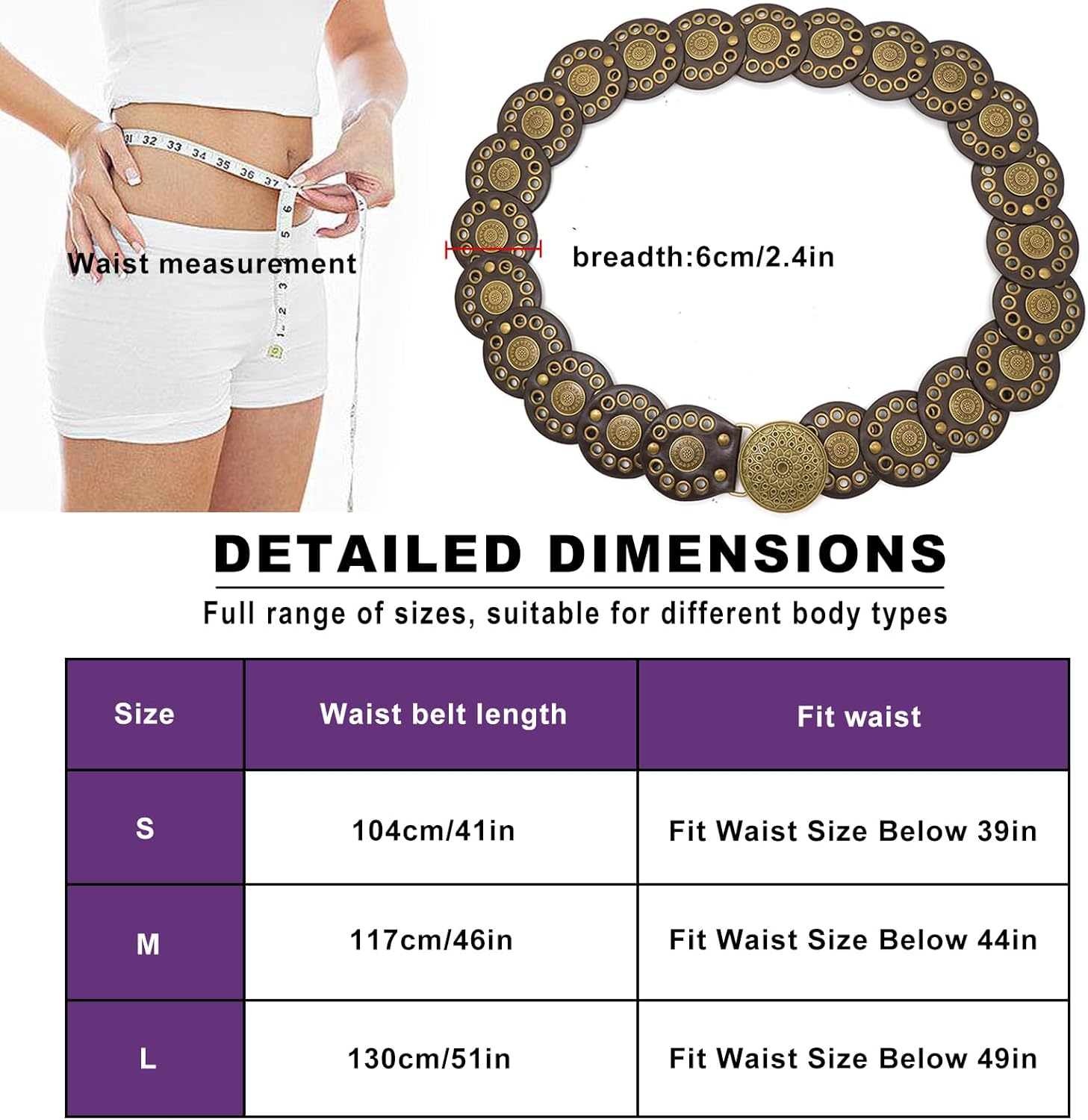 Wide Disc Belt for Women Disk Concho Belts Western Leather Belt Boho Waist Belt for Dress - Image 3