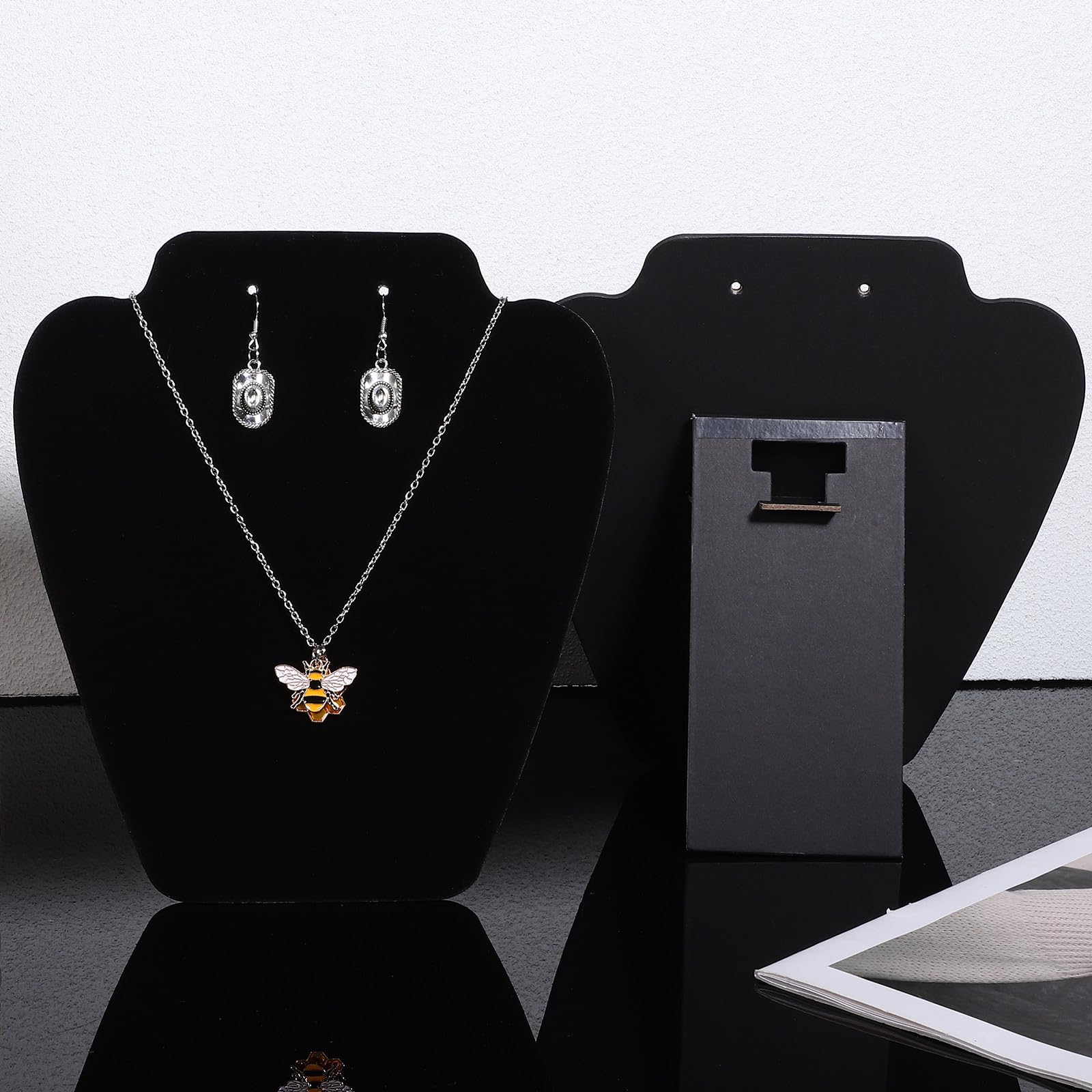 Ciieeo Expositor para Joyas Negro de Tela Aterciopelada y Cartón, Soporte Plegable para Collares y Pendientes, 18 Piezas para Tienda o Uso Doméstico