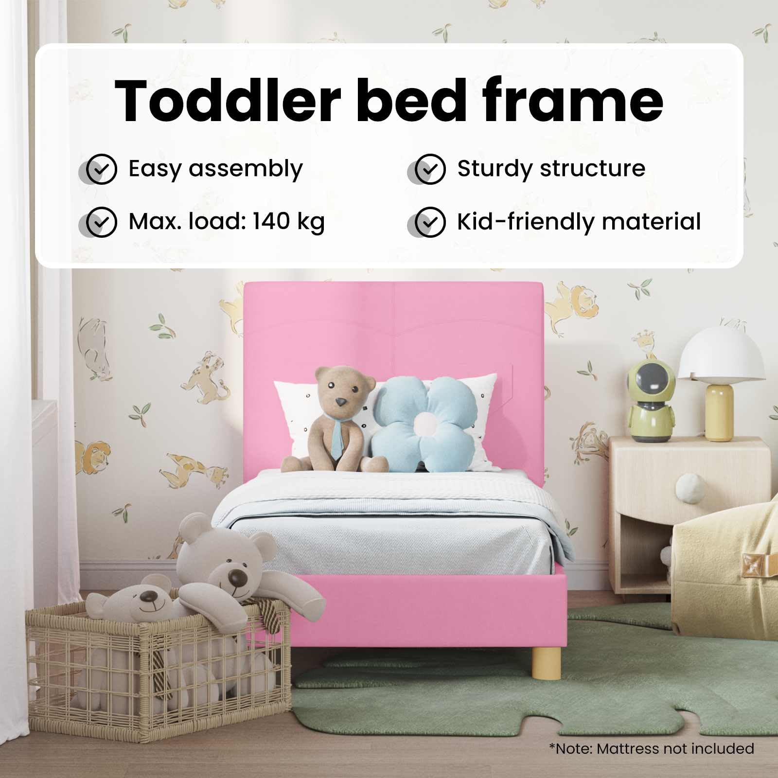 vidaXL Cadre de lit pour Tout-Petit avec tête de lit Rose 70 x 140 cm