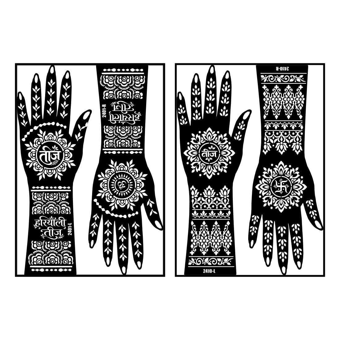 Beautiful Hariyali Teej Mehndi Stencil Sticker Combo Pack For Both Back And Front Hand-image-37