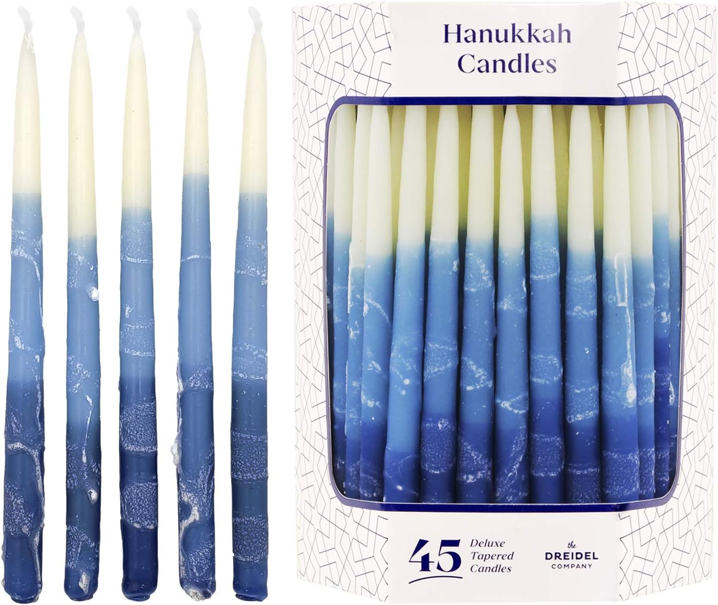 Dripless Premium Tapered Hand Decorated Multi Blue Frosted Hanukkah Candles - Premium Quality Wax -