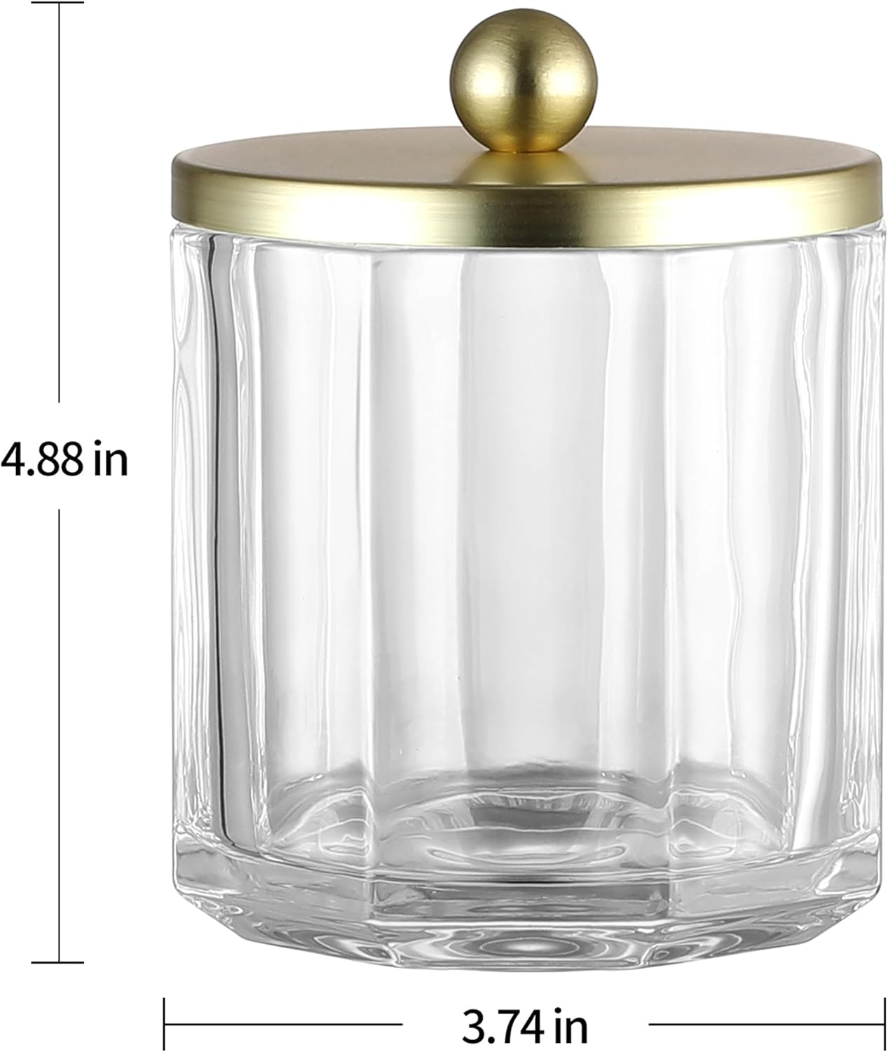 Clear Transparent Apothecary Octagional Shaped Glass Canister Jar With Gold Metal Lid Cover for Bathroom Organization, Cotton Balls, Q Tips, and Small Accessories, Bathroom Storage - Image 2