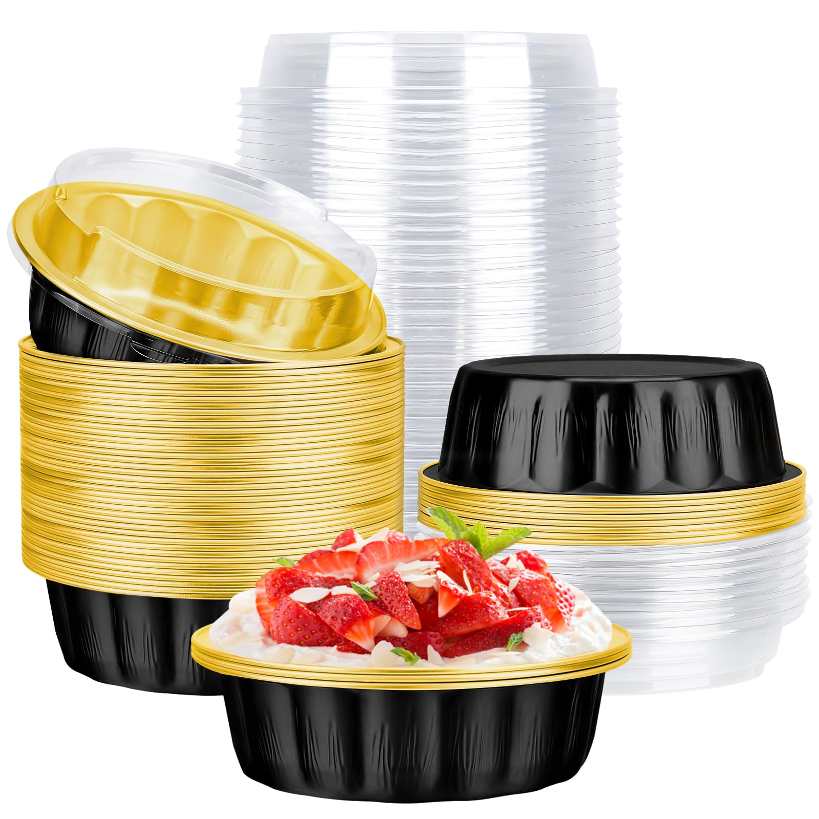 Ramequines desechables EUSOAR de 14.5 oz con tapas, moldes de aluminio para hornear (50 uds.)