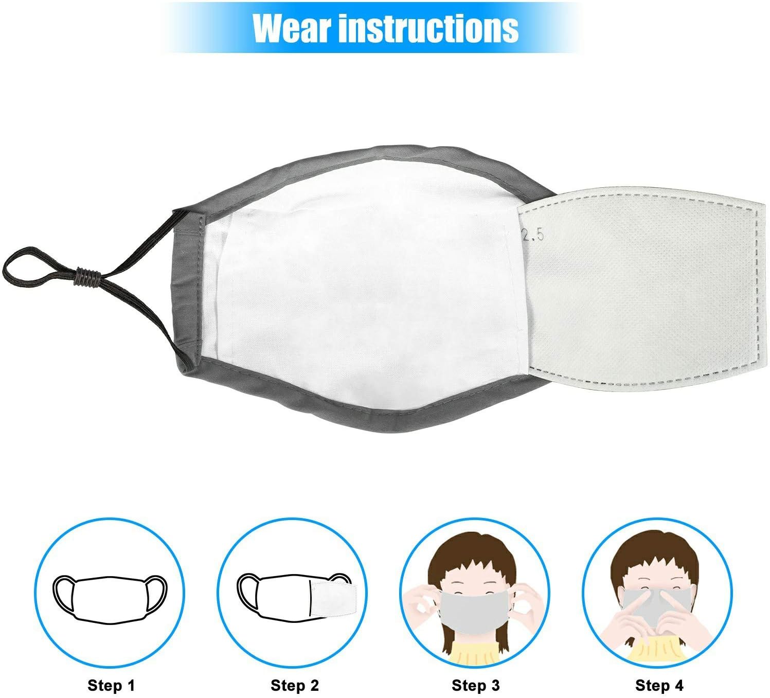 PKQP 3 PCS Unisex Washable Reusable 3 Layers Adjustable Comfortable Protective Cotton Face Madks