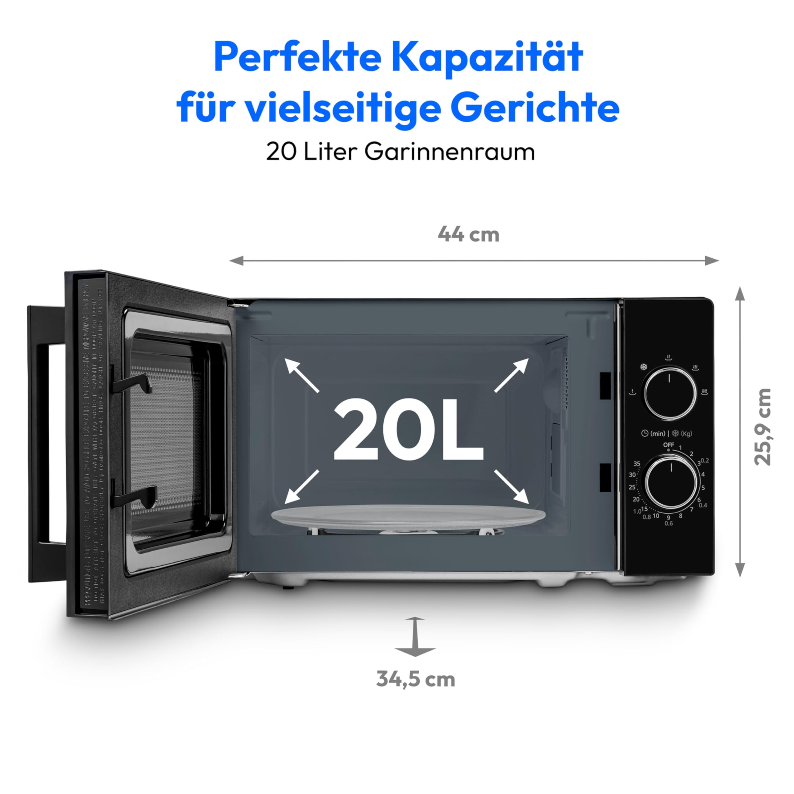 MEDION Mikrowelle 20 Liter 800 Watt 5 Stufen Auftaufunktion Timer Glasteller schwarz