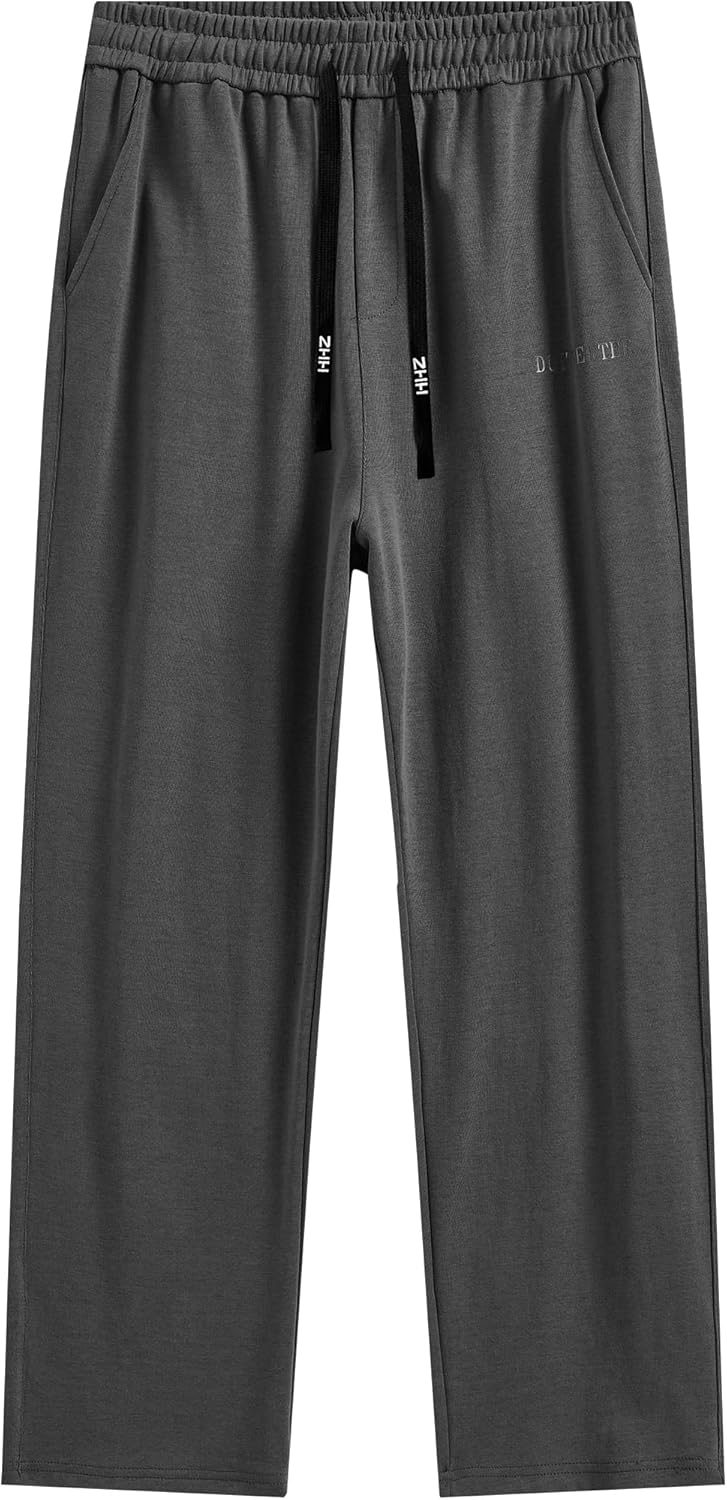 HHZ Men's Cotton Loose Fit Sweapants Baggy Yoga Gym Workout Pants with Pockets Open Bottom Sweatpants Straight Wide Leg - Image 5