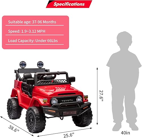 Miniatura 3 de Camión con licencia de 12 V, 7 AH, con control remoto, funciona con pilas, con suspensión de resorte, neumáticos EVA, USB, música, luces LED,