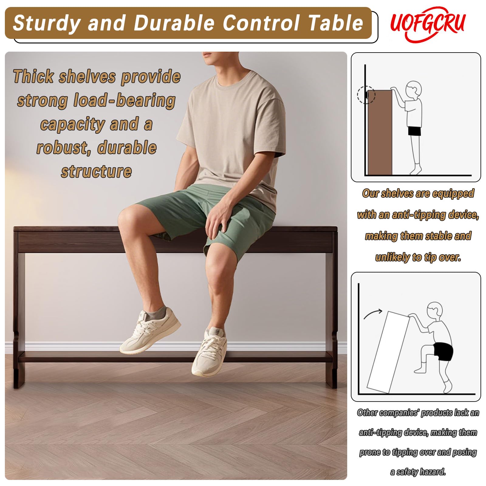 Tavolo consolle stretto per divano, in legno massello, mensola per ingresso, corridoio o soggiorno, noce scuro (100 x 15 x 69 cm) e design ctal