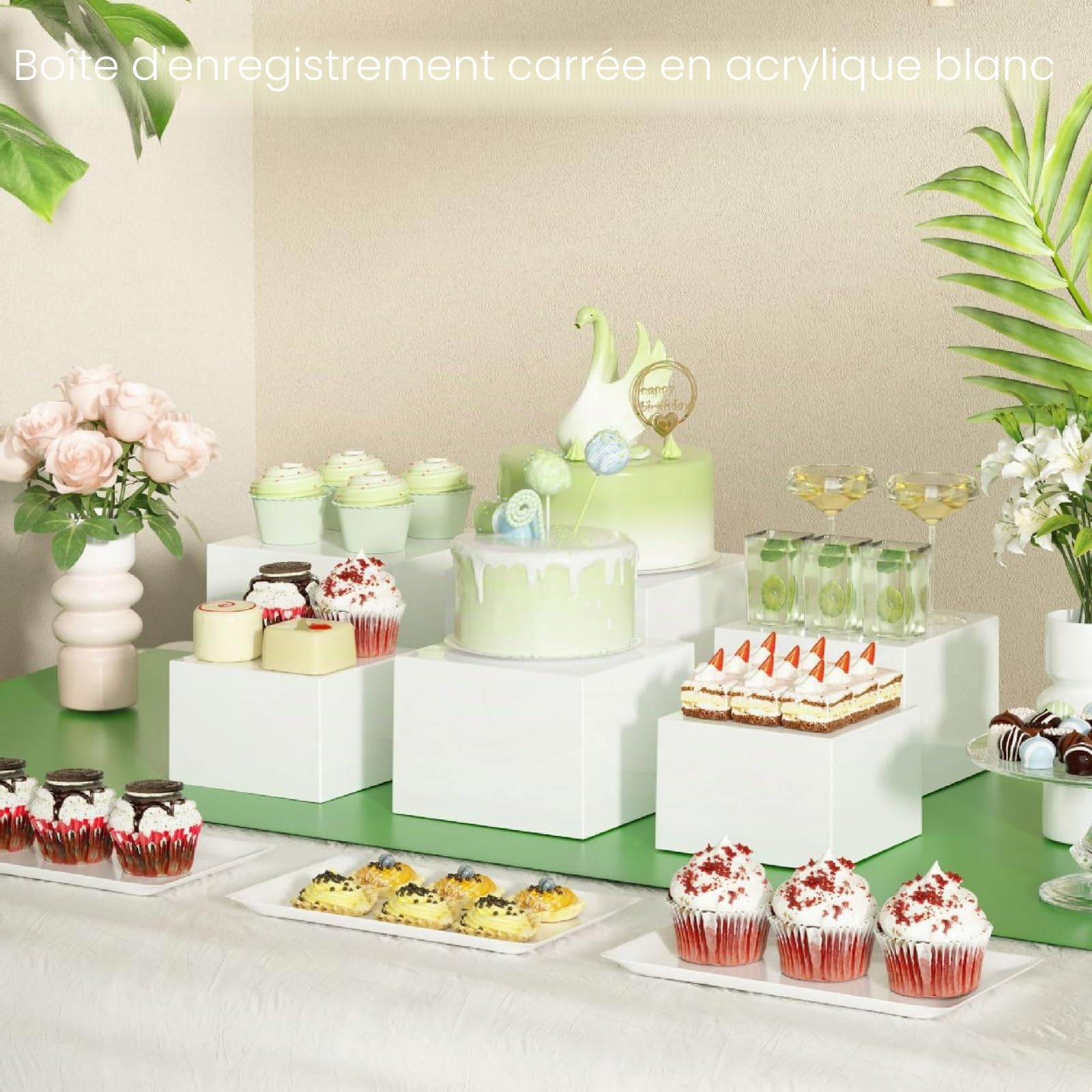 Lot de 6 présentoirs à gâteau en acrylique - 8 à 20,3 cm - Blanc - Accessoires de buffet pour mariages, anniversaires, fêtes, cupcakes