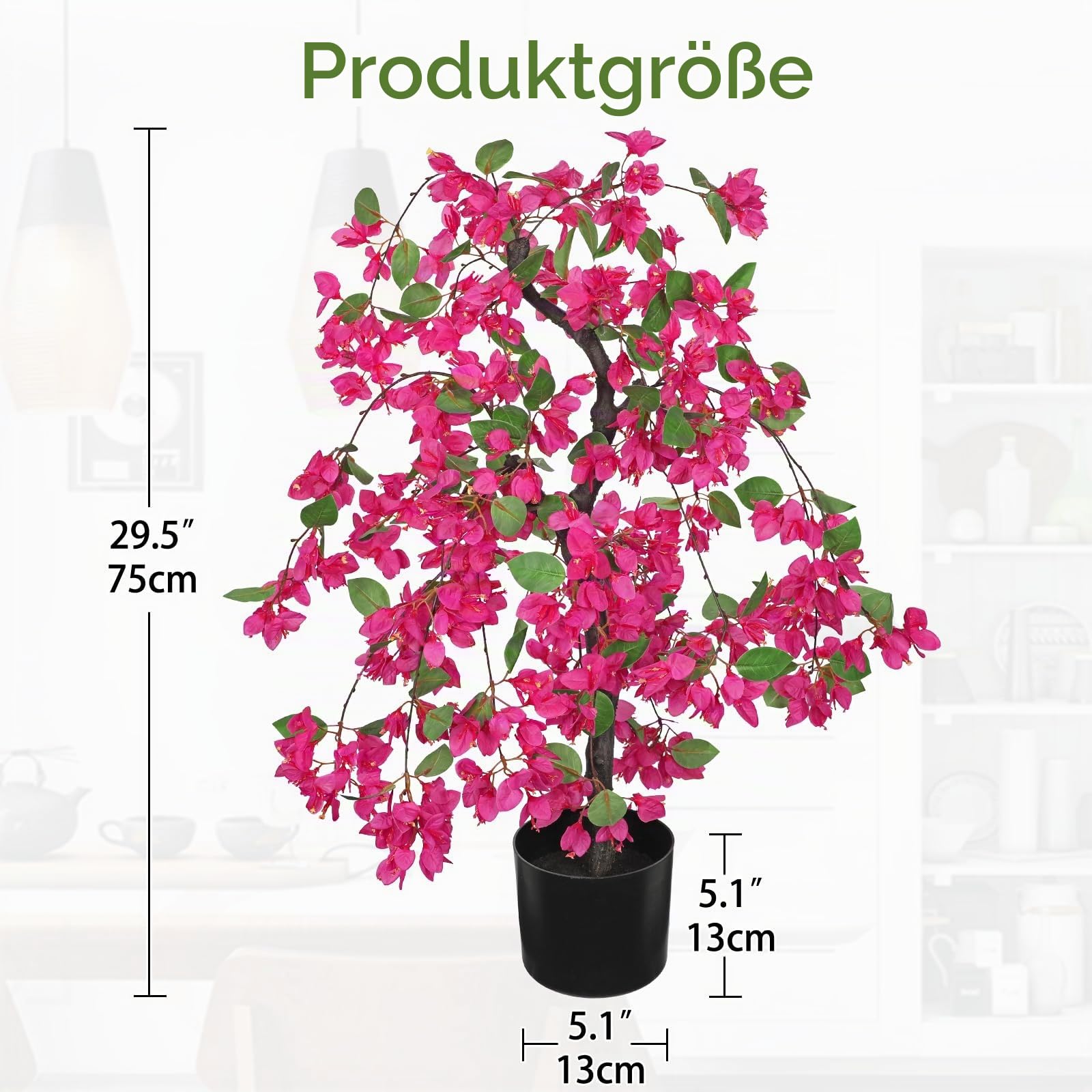 75 cm Bougainville Kunstblumen Künstlicher Baum mit Blüten Kunstbaum Deko Frühling Kunstpflanzen Groß Dekoblumen für Eingang Balkon Fensterbank Ecke Deko im Wohnzimmer Schlafzimmer Büro