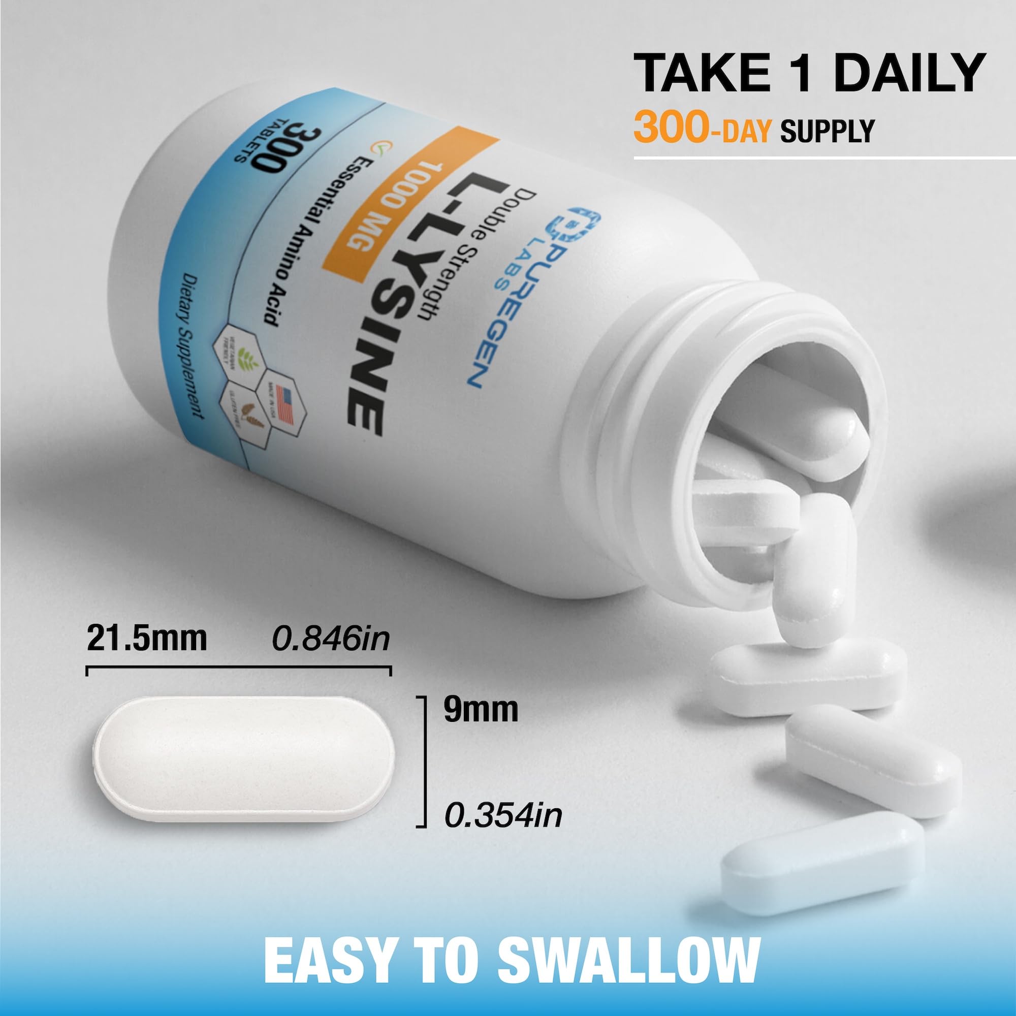 Puregen Labs L-Lysine Extra Strength 1000 mg per Tablet, 300 Servings — Amazon image 6