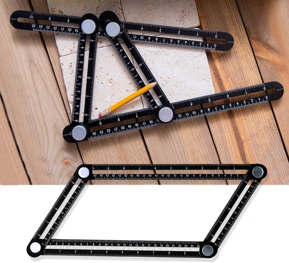 Gledto Multi Angle Construction Ruler - Aluminum Alloy Template Measuring Layout Tool for Craftsmen, Builders, Woodworking, DIY, Black