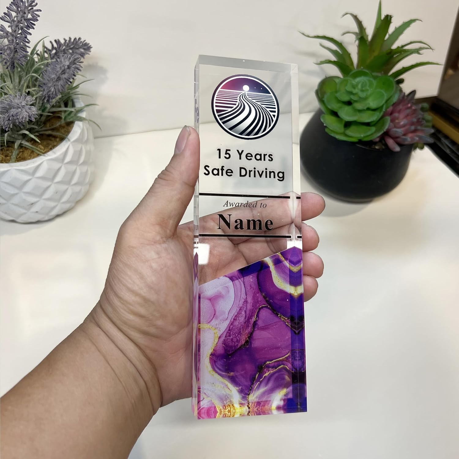 Tina&Co Personalized Corporate Trophy - Customizable Acrylic & Glass Award, for Company Anniversary, Employee Appreciation, Awards Ceremony with Logo 8"x2.5"x0.8"