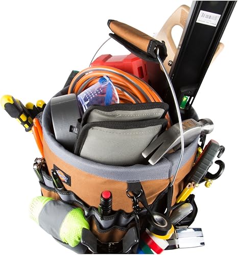 Miniatura 6 de Dickies Organizador de cubo de 35 bolsillos de 5 galones con funda de taladro, mango acolchado y correa de cinta, para contratistas y pintores