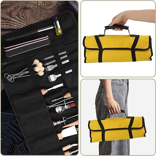 Vista 16 de Jupean 458 kits de cuero, herramientas de trabajo de cuero, herramientas y suministros de artesanía en cuero con instrucciones, soporte
