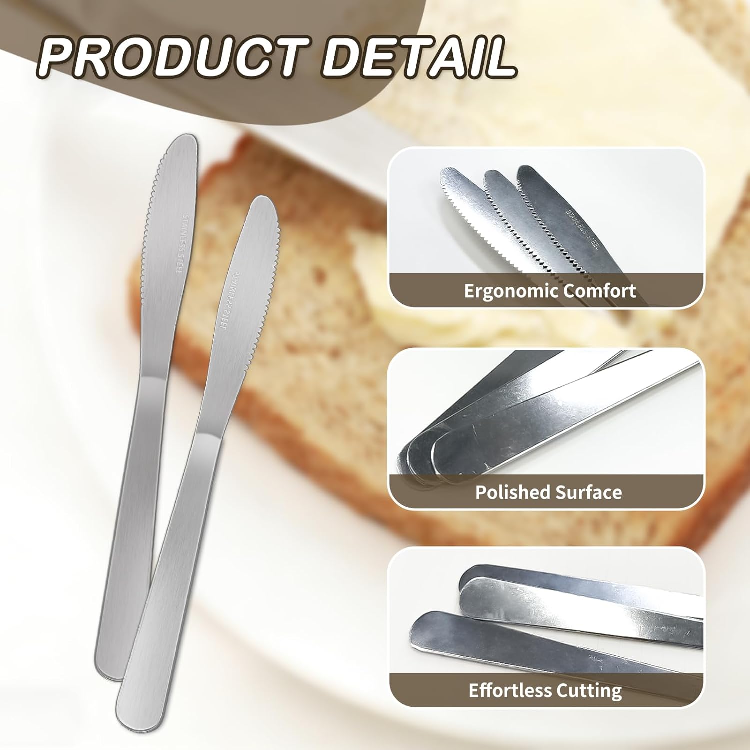 150 Pcs Stainless Steel Dinner Knives Bulk 8.3 Inches Spreader Knives Silverware Butter Knife for Steak Table Restaurant Home Kitchen Silver