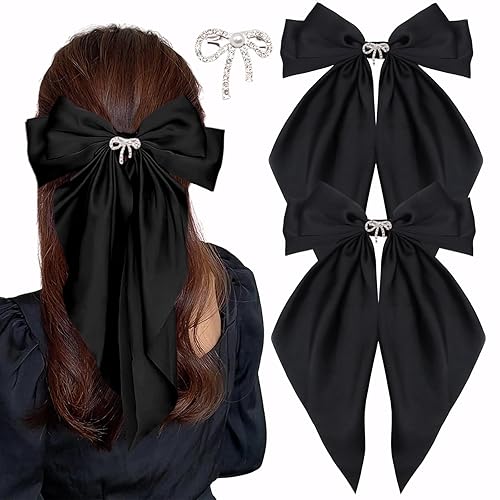 XIWIMISID Pinzas para el cabello con lazo grande para mujeres y niñas, accesorios para el cabello súper lindos, lazos sedosos, color blanco y negro,
