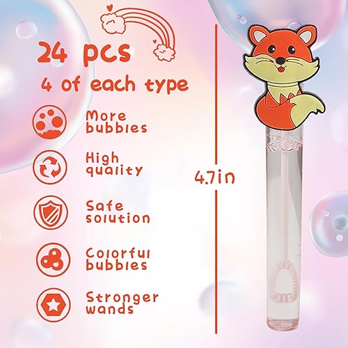 Miniatura 3 de 24 piezas de juguetes de animales de la selva, varita de burbujas para niños (6 estilos), bonita varita de burbujas ideal para animales del bosque,