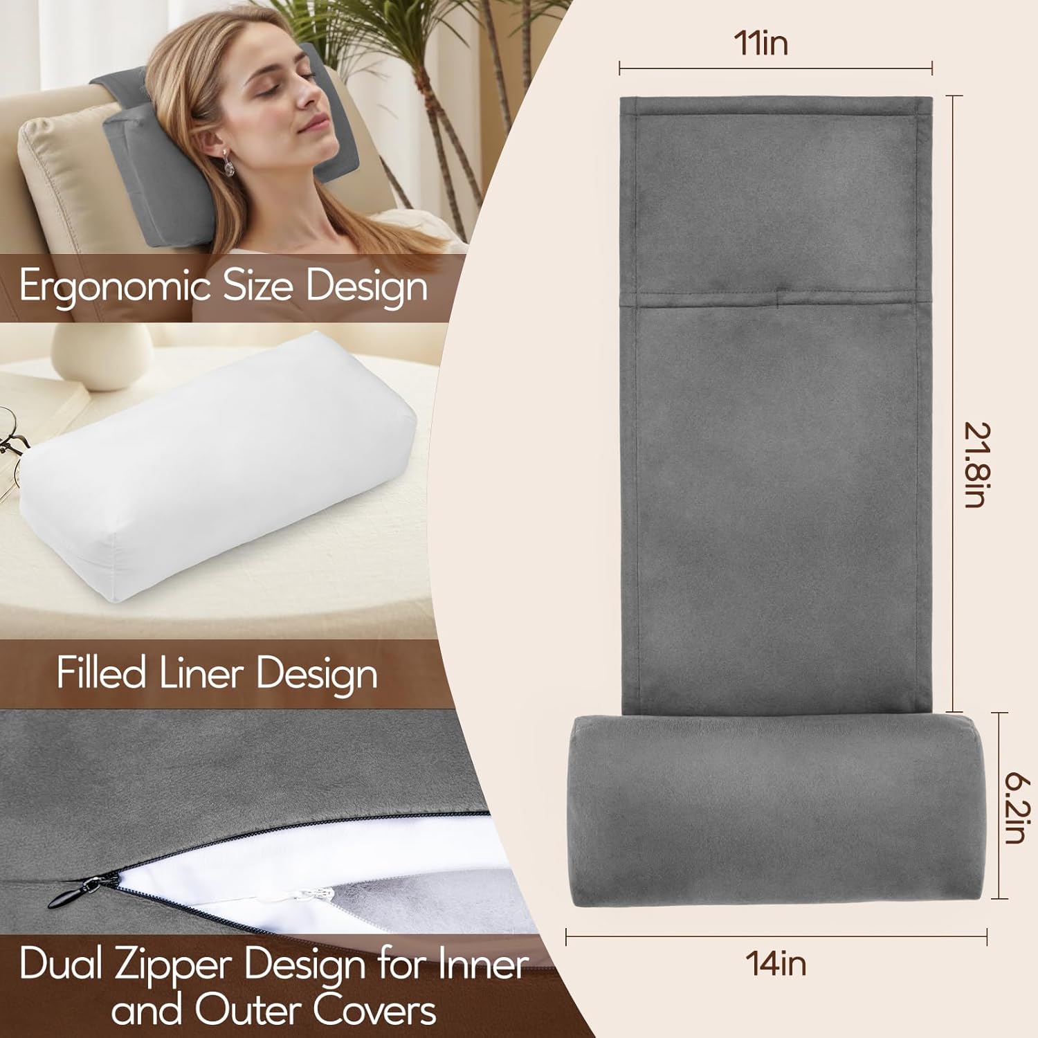 Neck Pillow for Recliner Chair, 14" Adjustable Recliner Pillow for Headrest, Soft Velvet Non-Slip Head Pillow for Recliner, Couch, Chair, Sofa