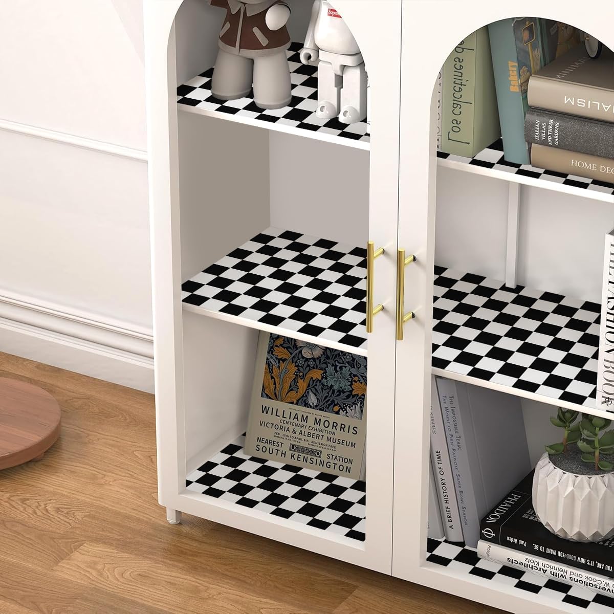 Jeweluck Black and White Wallpaper Peel and Stick Checkered Contact Paper 17.7"x393.7" Mosaic Checkered Peel and Stick Wallpaper Lattice Self Adhesive Removable Wall Paper for Bathroom Cabinets Vinyl