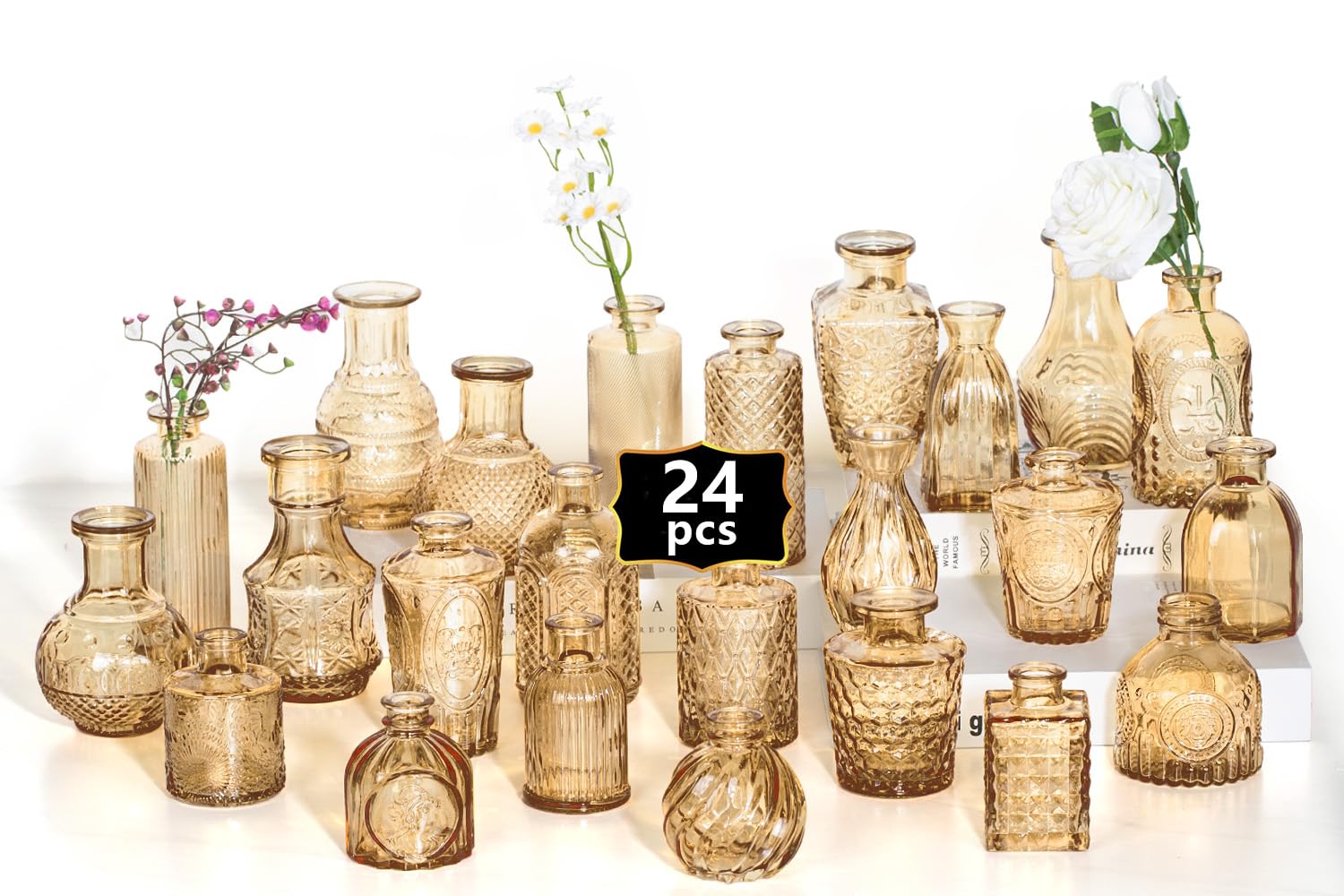 24PCS Mini Bud Vases As Wedding Centerpieces for Tables,Gold Bud Vases for Flowers,Small Flower Vases Suitable for Birthday Party,Anniversary,Wedding Reception,Baby Shower (Gold, 24PCS)