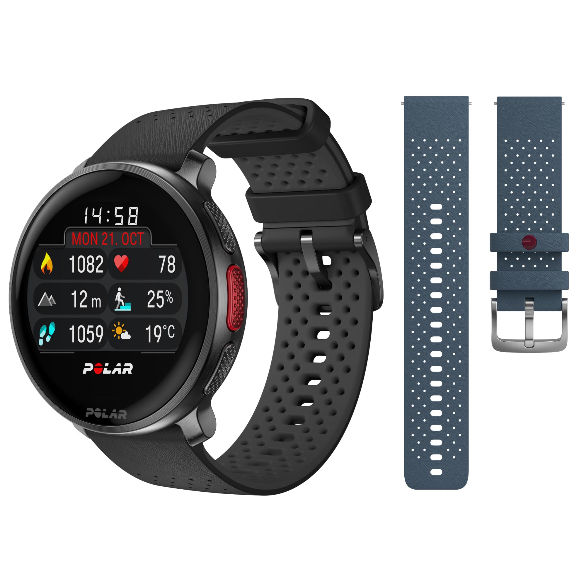 Polar Vantage V3 con un cinturino blu aggiuntivo, Sportwatch con GPS, Cardiofrequenzimetro contemporaneo e durata della batteria aumentata, Smartwatch per uomini e donne, Mappa Offline, Running Watch