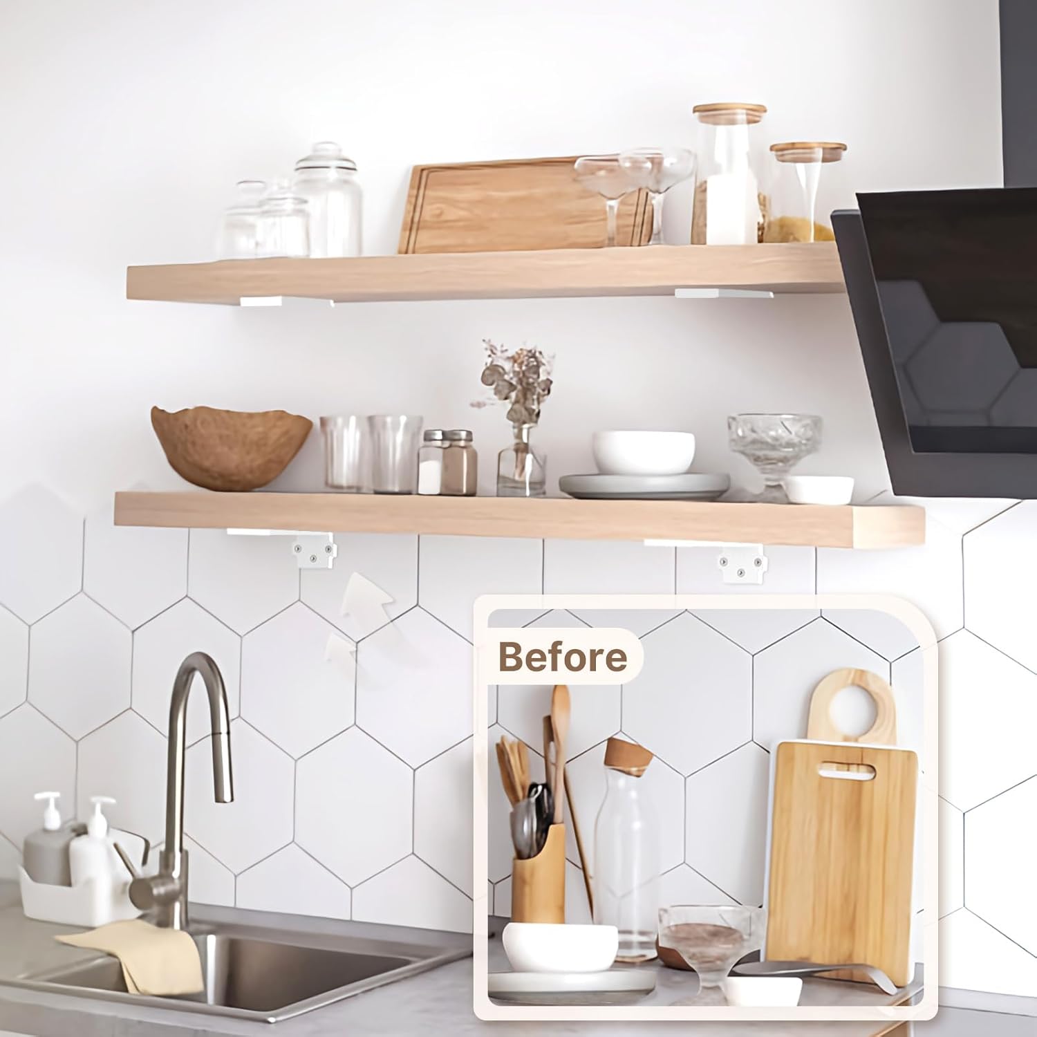 Shelf Brackets 12 Inch (Excluding Shelves), 6 Pack Heavy Duty Floating Shelf Brackets for Shelves, White Coated Metal Shelf Hardware, Hidden L Shelf Support Bracket with 160 lb Load Capacity