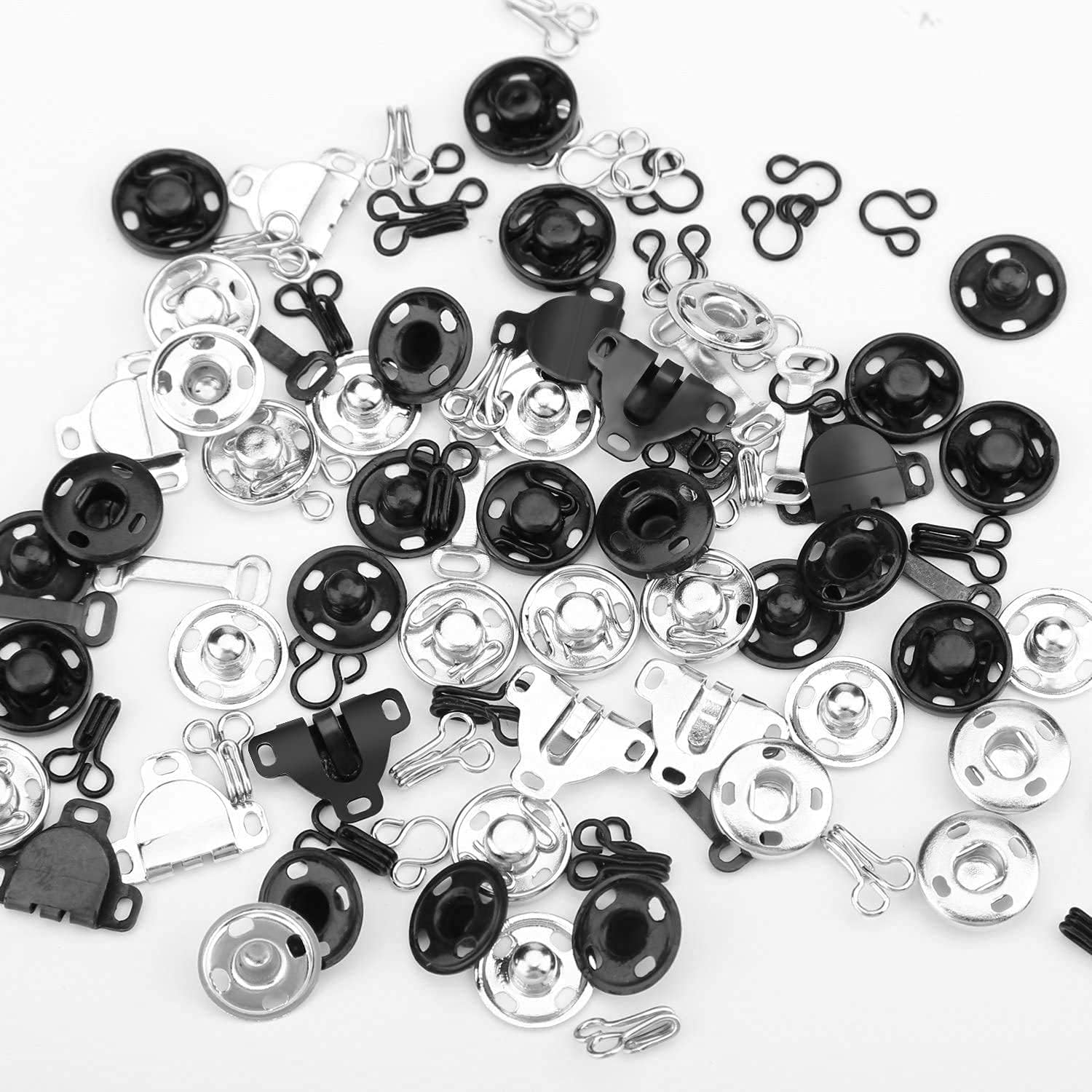 50 Pair 3 Styles Skirt Hooks and Eyes Sewing Hook, Sewing Snaps Clothing Fixing Tools with Metal Snaps Buttons Fasteners Press Studs for Skirt Dress Bra Sewing DIY Crafting, 2 Colors (50)