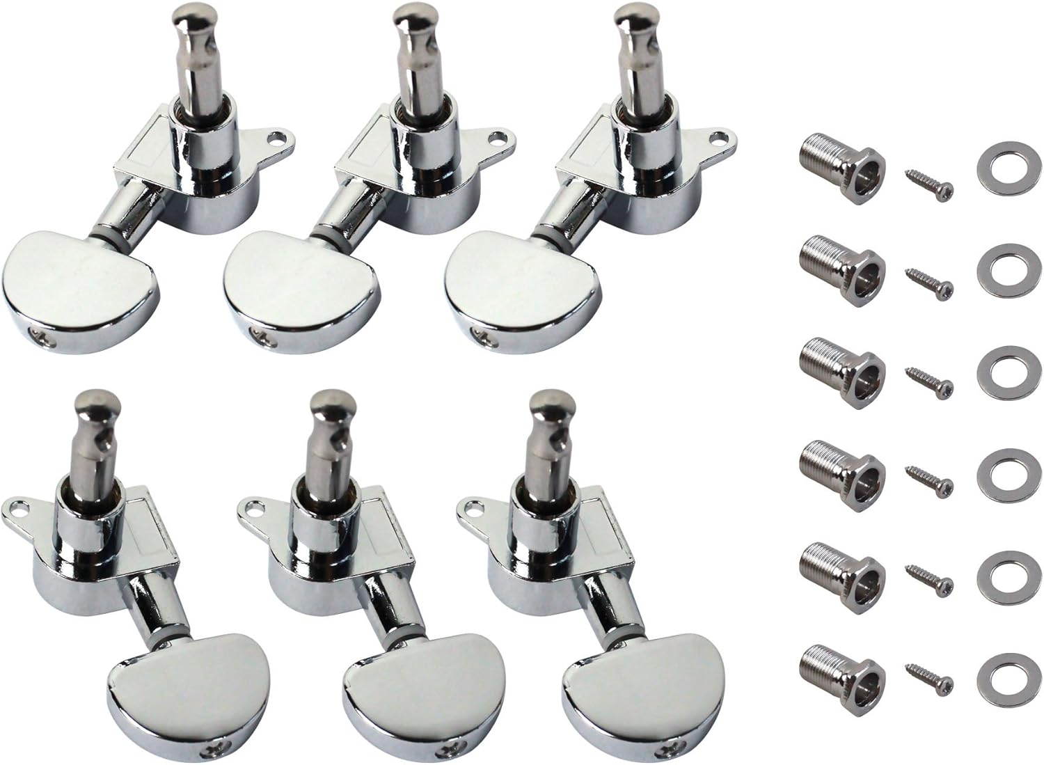 YMC TP20 Series 6 Pieces Guitar Parts 3 Left 3 Right Machine Heads Knobs Guitar String Tuning Pegs Machine Head Tuners for Electric or Acoustic Guitar With 2pcs Strap Locks,Chrome : Musical Instruments