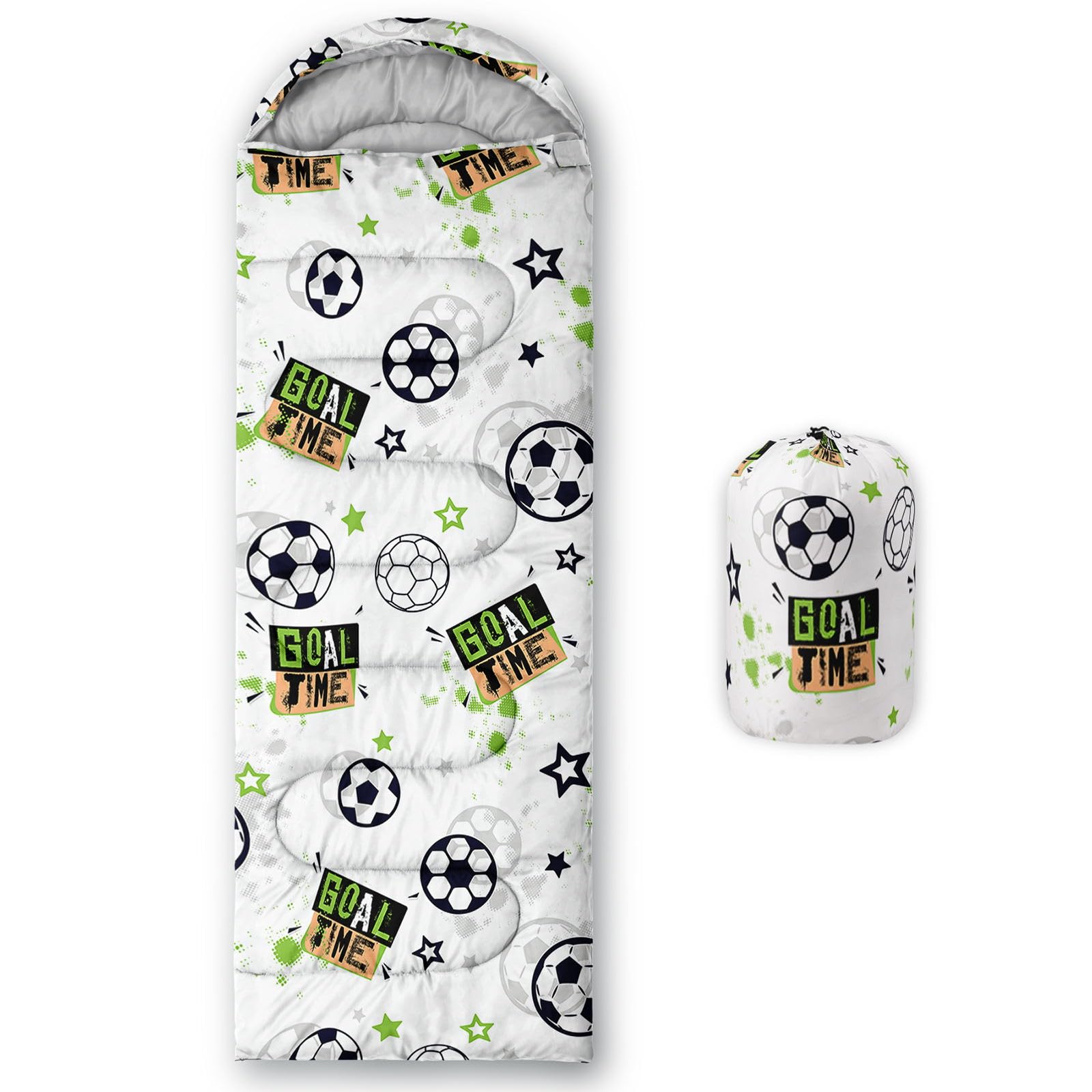 HOSIMA Kinderschlafsäcke für Jungen, buntes Fußball-Thema, Bedruckt, leicht, warm, tragbar, für draußen und drinnen, wasserdicht, kältebeständig, Schlafsack für Camping, Wandern