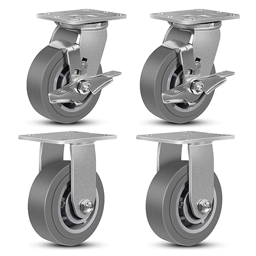 NINOSO Ruedas giratorias de 5 pulgadas, ruedas rígidas de goma resistentes, juego de 4 ruedas giratorias industriales con ruedas de freno para