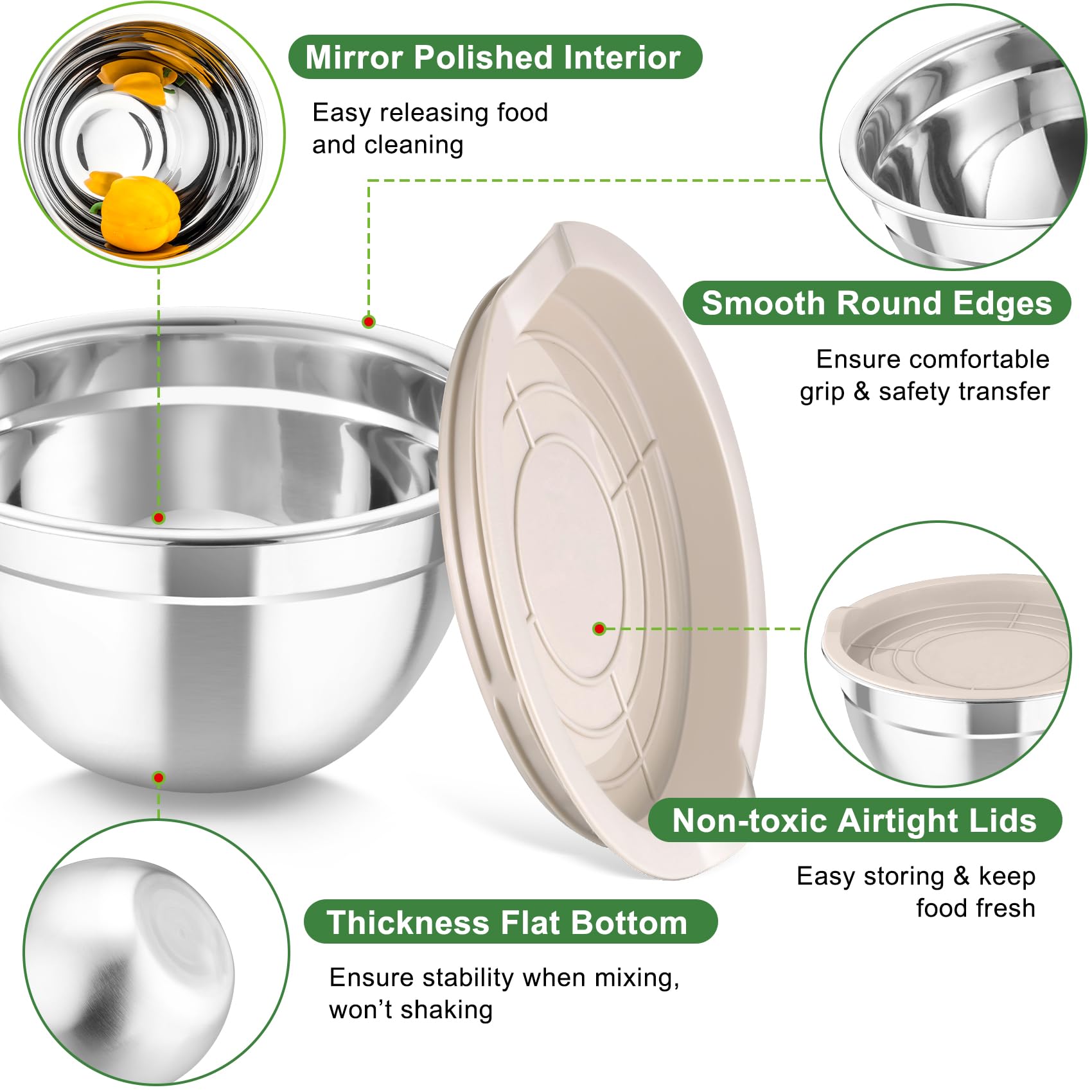 TeamFar Mixing Bowls with Colander Set, Stainless TeamFar Mixing Bowls with Colander Set, Stainless