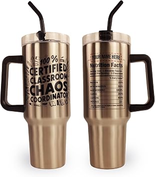 Hogg Personalized Teacher Tumbler - Silver Nutrition Facts, 40oz Traveler Tumbler With Handle, Gifts for Women, Appreciation Gifts, Christmas Presents for Teachers