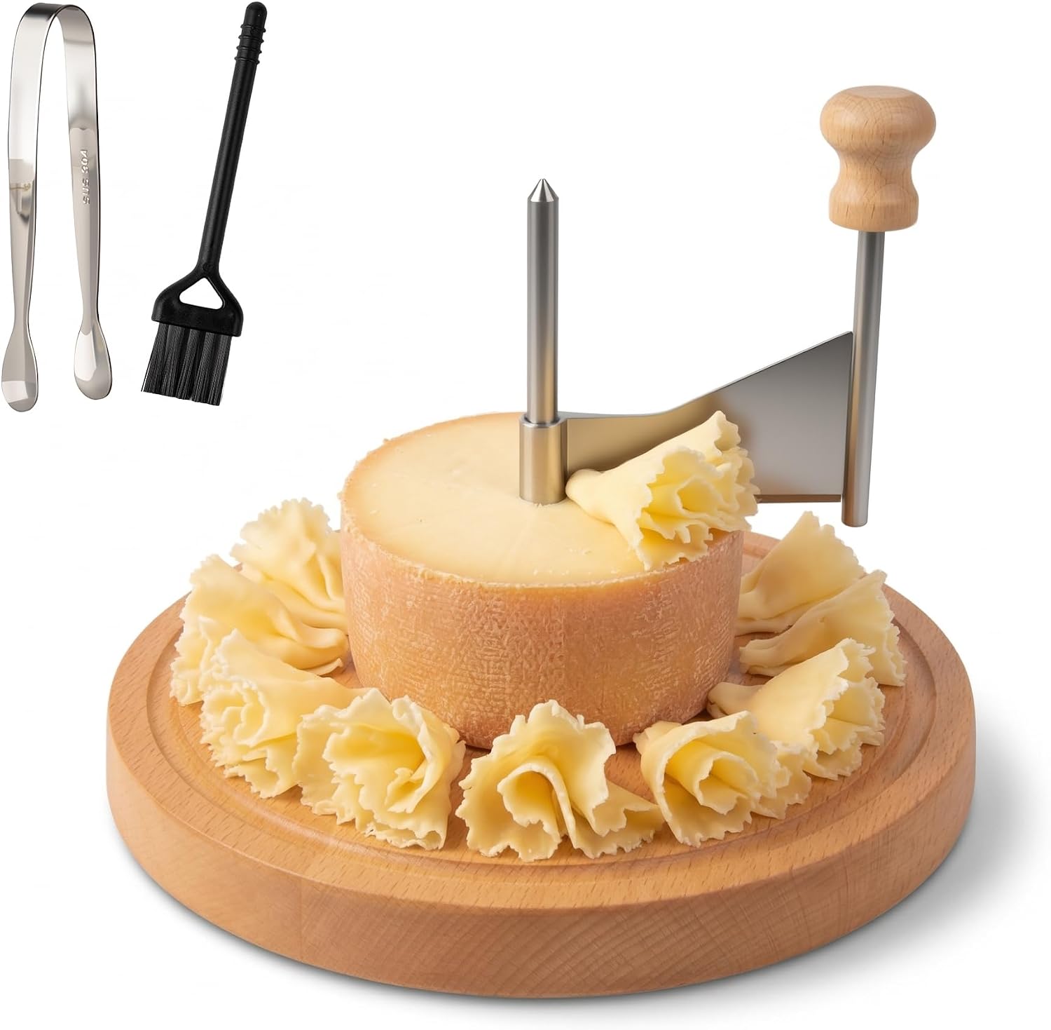 Starry Cheese Curler Wheel for Tête de Moine Style Cheese & Chocolate Cheese Shaver Wheel for Hard Cheese with Stainless Steel Slicer Wooden Base Flower Cutter