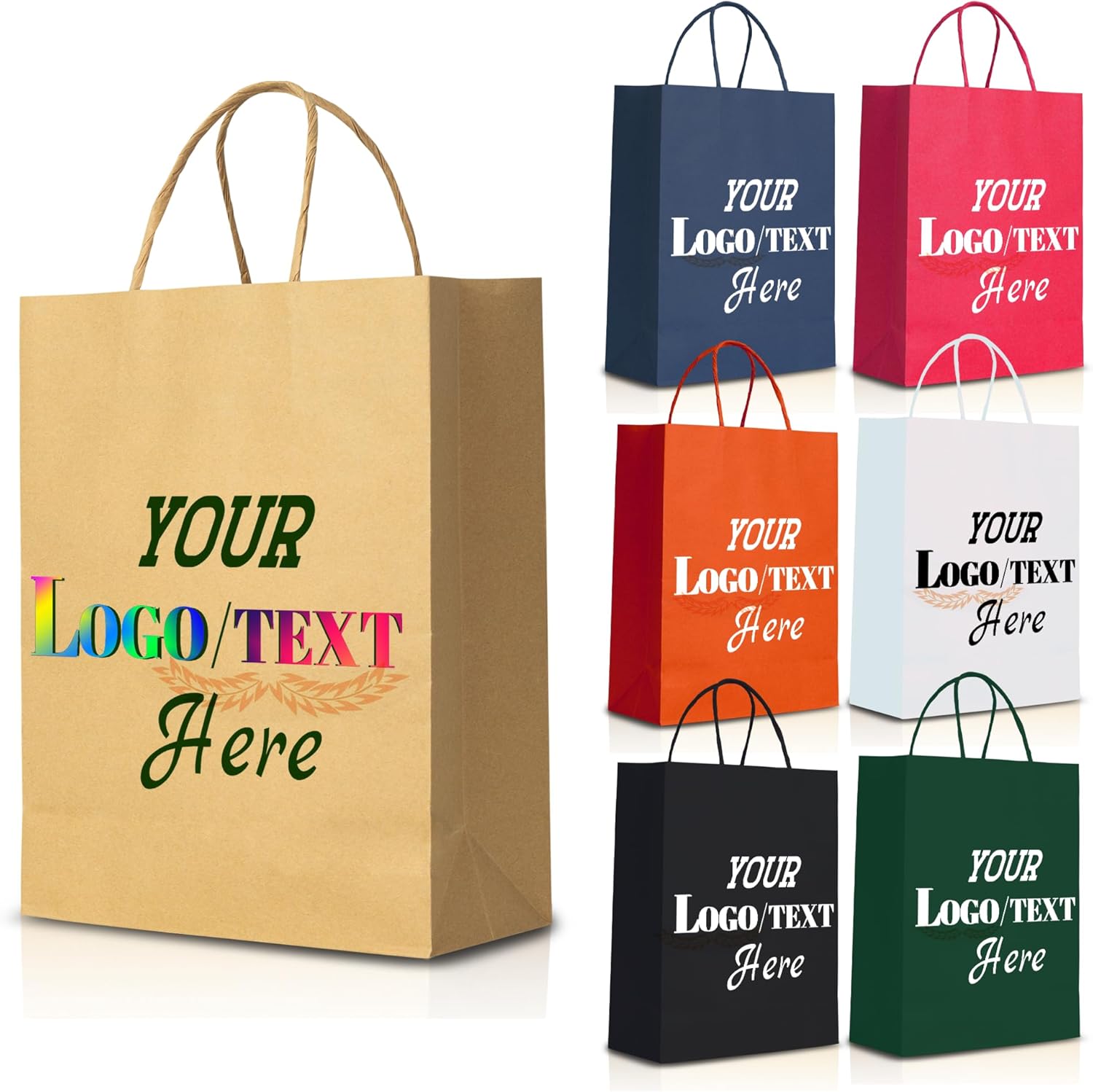 Custom Kraft Paper Bags with Logo – 30/50/100 Pcs Versatile Customized Bags with Logo Ideal for Party Christmas Gifts, Celebrations, Shopping & Storage Personalized Gift Bag | Custom Paper Bags