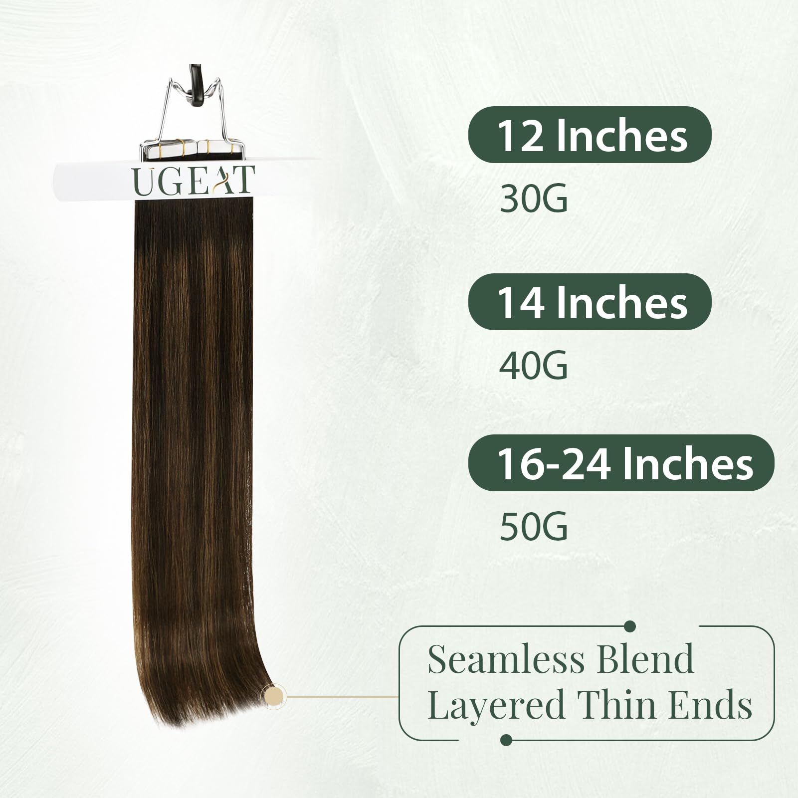 Ugeat Przedłużanie Włosów Taśma, Włosy Ludzkie, Balayage Ciemny Brąz, 35 cm 20 sztuk 40g, Przedłużanie Włosów Tape in, Odcieniem Średniego Brązu, Remy Naturalne Proste