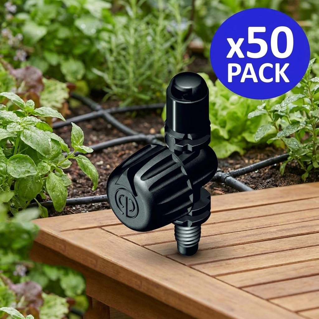 Suinga. 50 x MICRODIFFUSORE di IRRIGAZIONE 180º. Raggio di copertura da 0 a 3,50 metri. Portata regolabile da 0 a 105 l/h. Pressione dell'acqua consigliata da 0,5 a 2,5 bar.