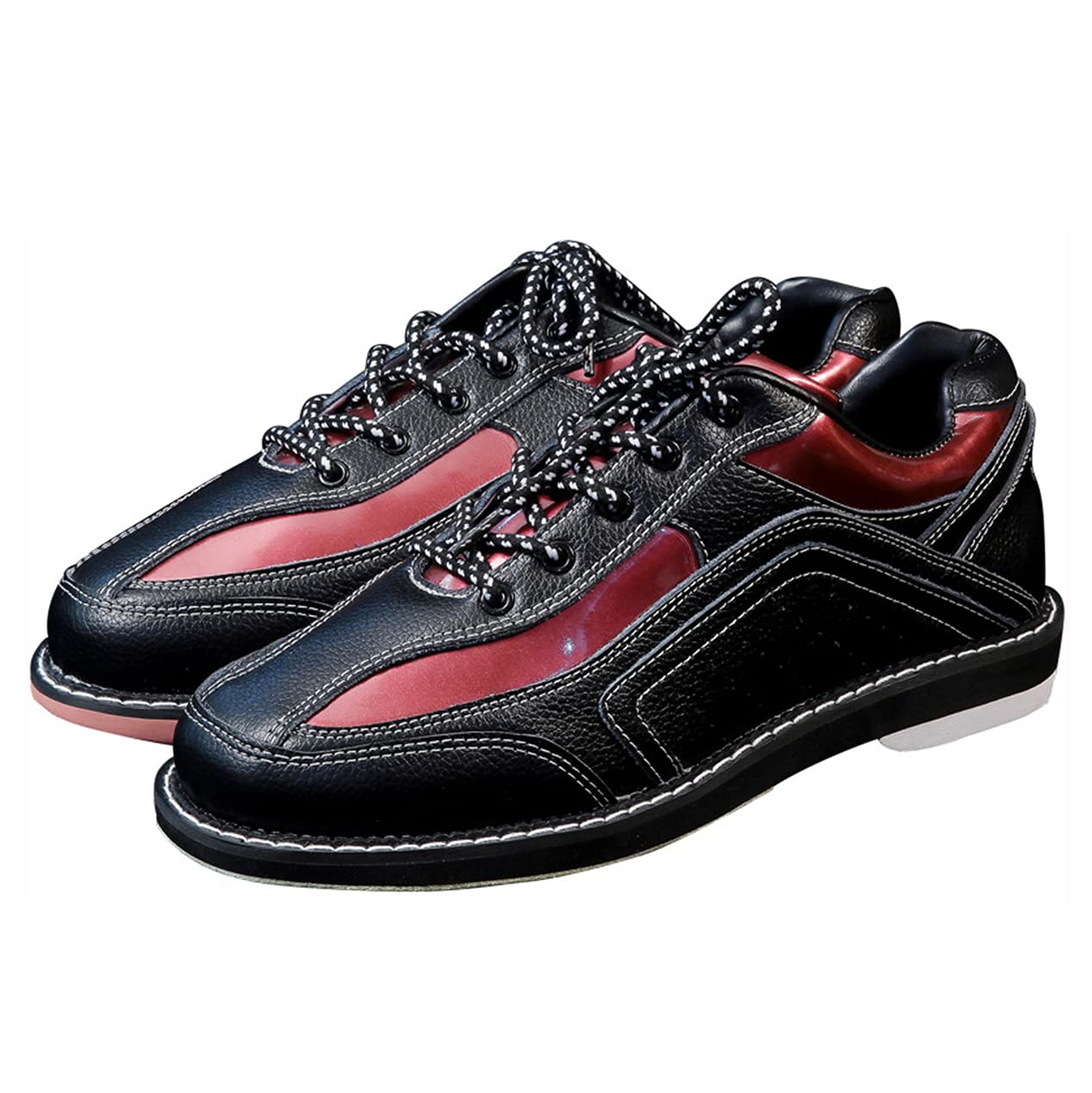 DAMANDO Mens Bowling Shoes, Leather Bowls Athletic Fitness Shoes Lightweight Breathable Bowls Shoes for Male,Black,7.5