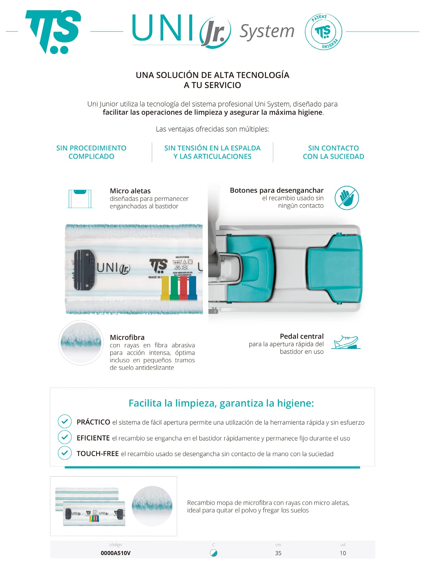 Mopa fregona TTS - Kit Cubo y fregona Plana - Uni Junior TTS