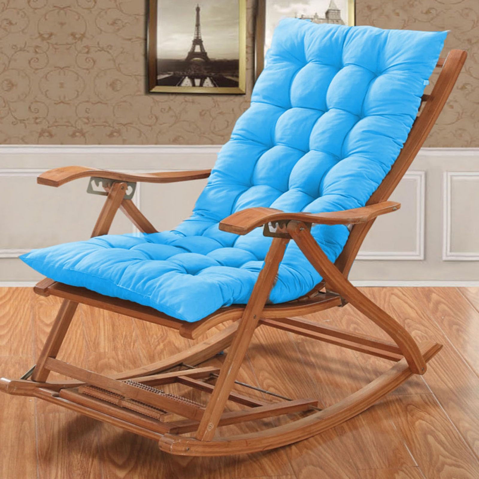 BangDon Plain Color Sun Lounger Cushion Thick Soft Comfy Bench Chair Cushion Sunbed Reclining Chair Relaxer Pad with Anti-slip Straps for Ouside Furniture (Sky blue,90 * 45)