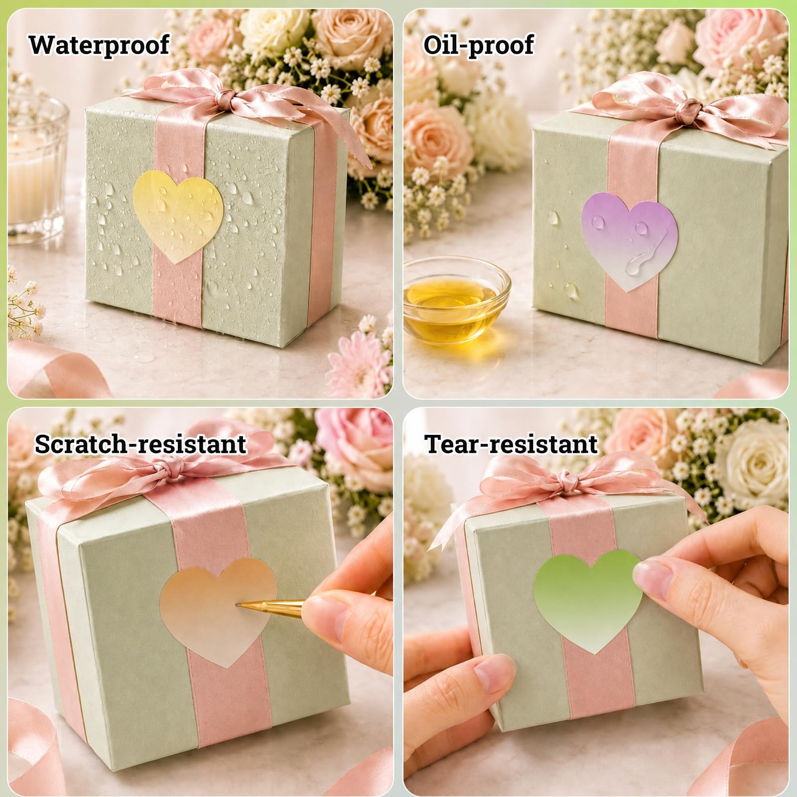 CLABEL 221B Stampante per etichette Bluetooth portatile, etichette a cuore per confezioni regalo | Etichette termiche impermeabili 48×38 mm, 180 pezzi/rotolo, senza inchiostro, design a cuore a 4 colo