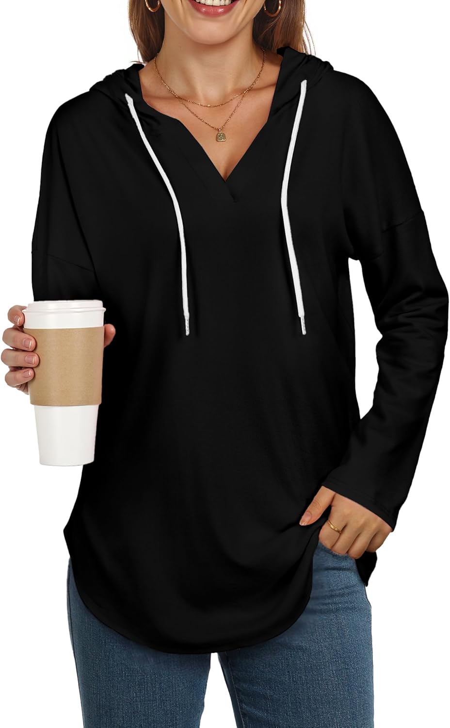 AURUZA Hoodies for Women Long Sleeve Pullover Sweatshirts, Loose Fit Casual Tops Oversized Tunic Top Fashion Clothes