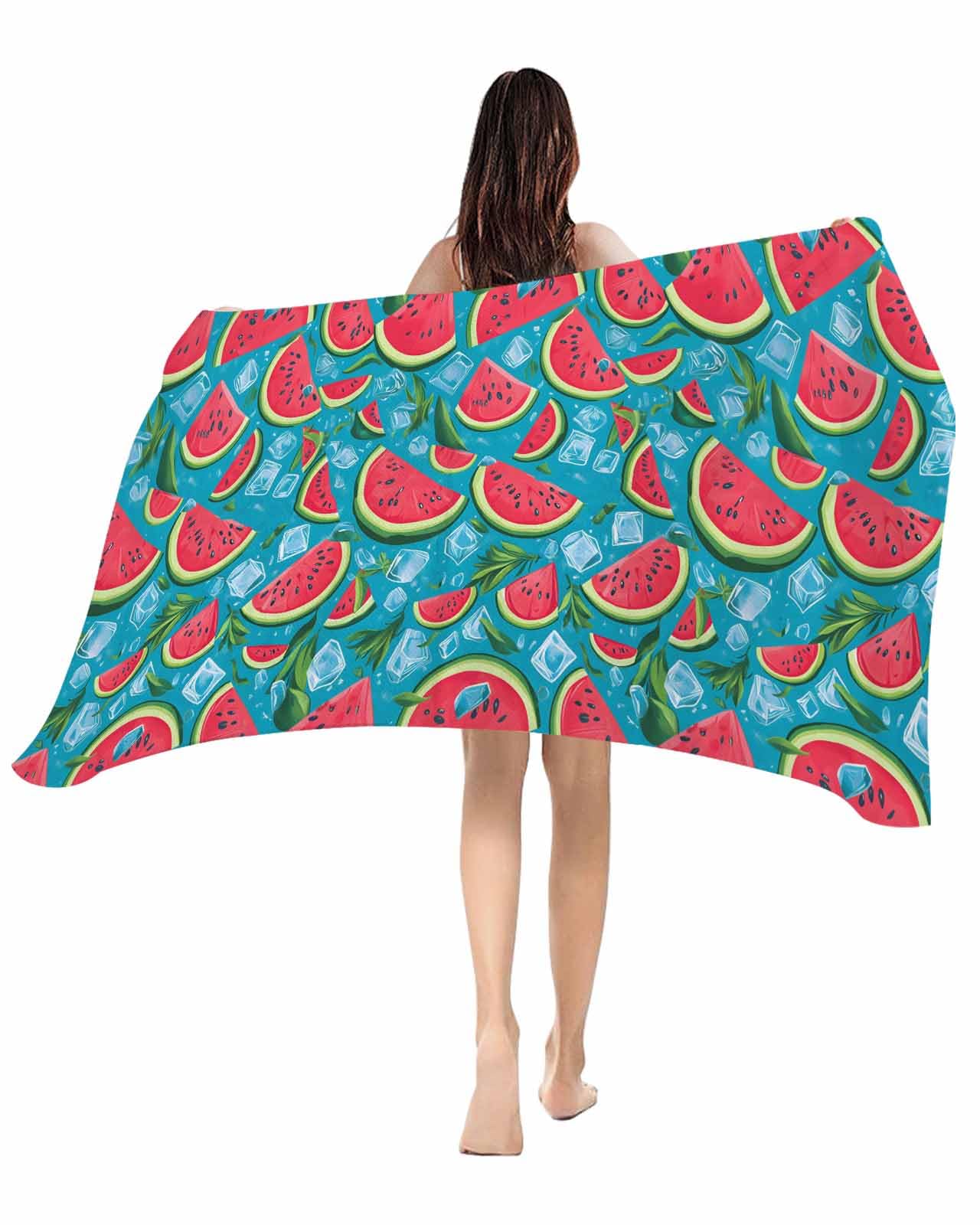 Watermelon Microfiber Beach Towel, Summer Tropical Fruit Blue Super Absorbent Beach Blanket Quick Dry Sand Free Pool Towel Beach Accessories for Travel, Camping, Hiking (31x62in)