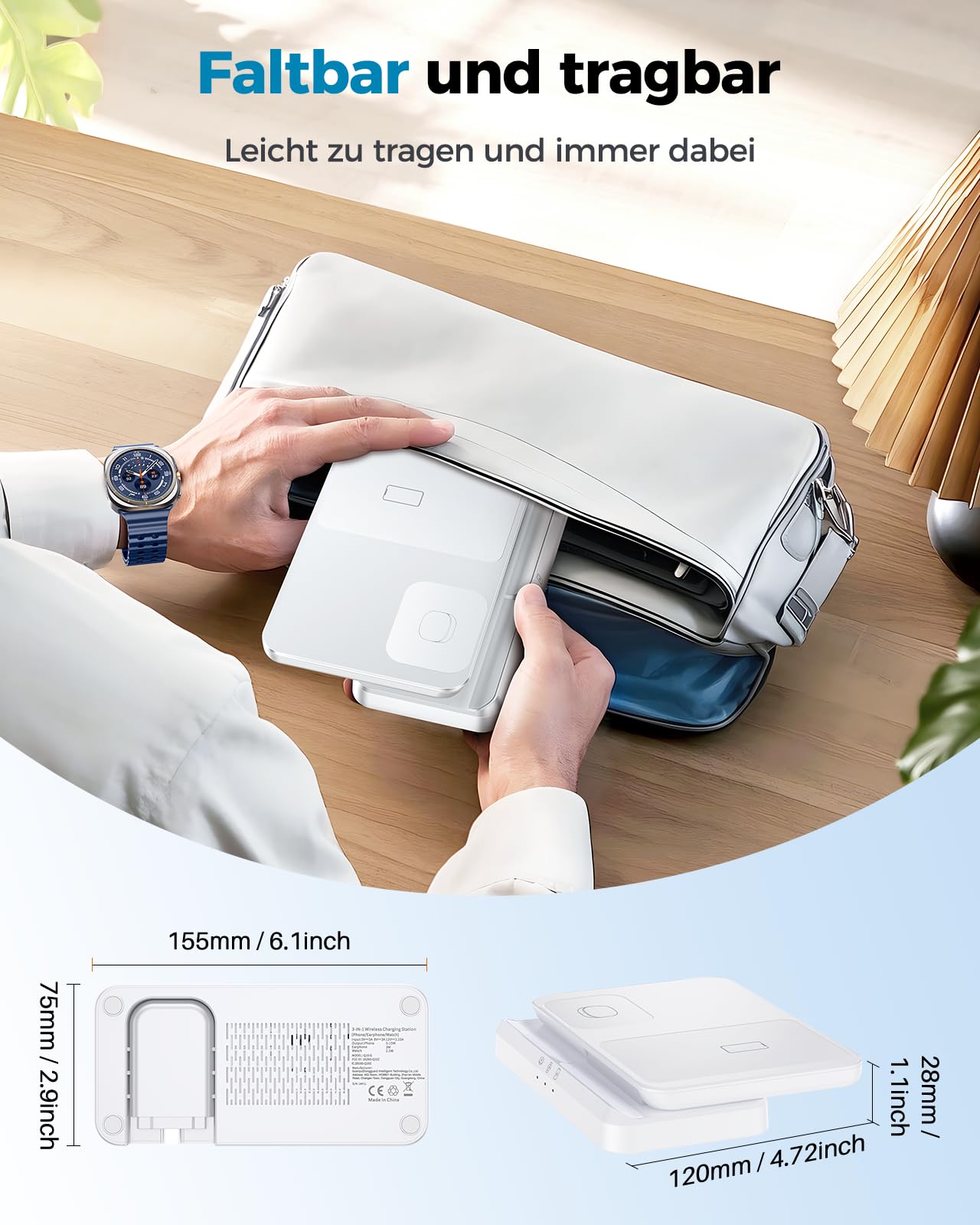 EGV Indukcyjna stacja ładująca do Samsung – bezprzewodowa ładowarka 3 w 1, kompatybilna z Galaxy S26 Ultra/S25/S24, Z Fold/Flip 7/6, Buds, zdejmowana ładowarka do Galaxy Watch Ultra/8/7, bez adaptera