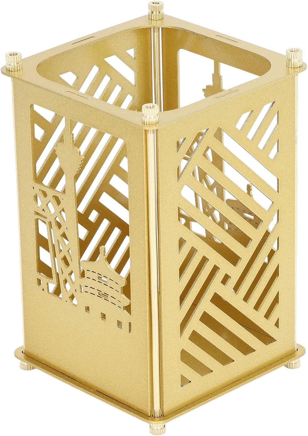 Changor Metal Assembled Pen Holder Gold Innovative DIY Quadrate Design for Home Office School Desktop Decoration