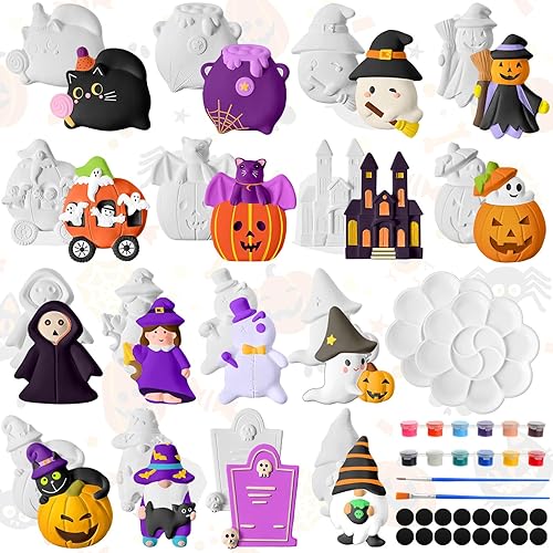Soulchen 16 Sets Halloween DIY Painting Kits Unpainted DIY Ceramic