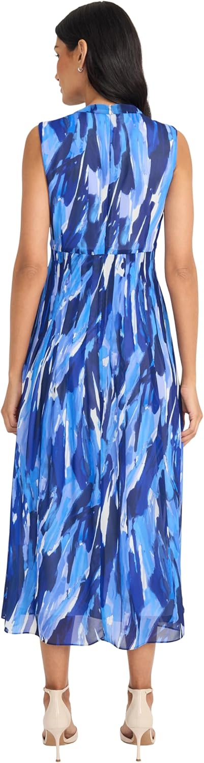 Maggy London Womens Women's Empire Waist Mock Neck Sleeveless Midi - Flowy Semi Sheer Lined A-line Wedding Guest Dress - Image 3